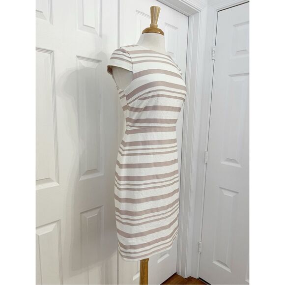 J.Crew Suiting Pink Ivory Double Stripe Cap Sleeve Sheath Dress Size 4 - Picture 2 of 6